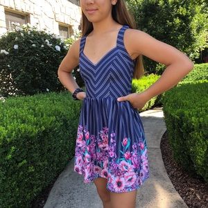 Striped V-Neck Short Dress